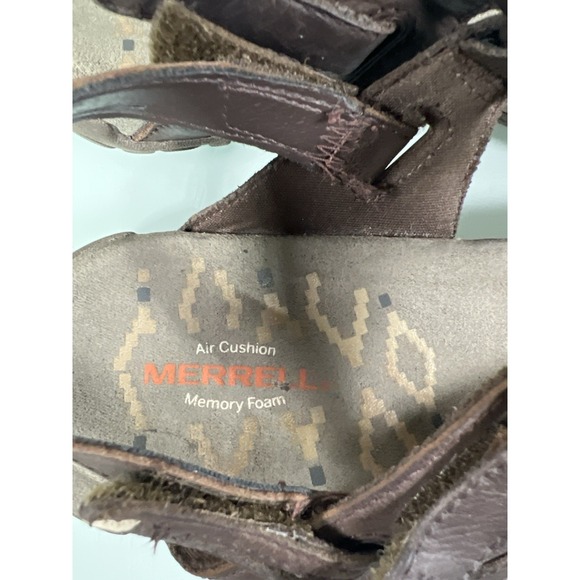 Merrell Sandals Women's Sz 10 Brown Leather Hiking Air Cushion Memory Foam - Picture 5 of 11